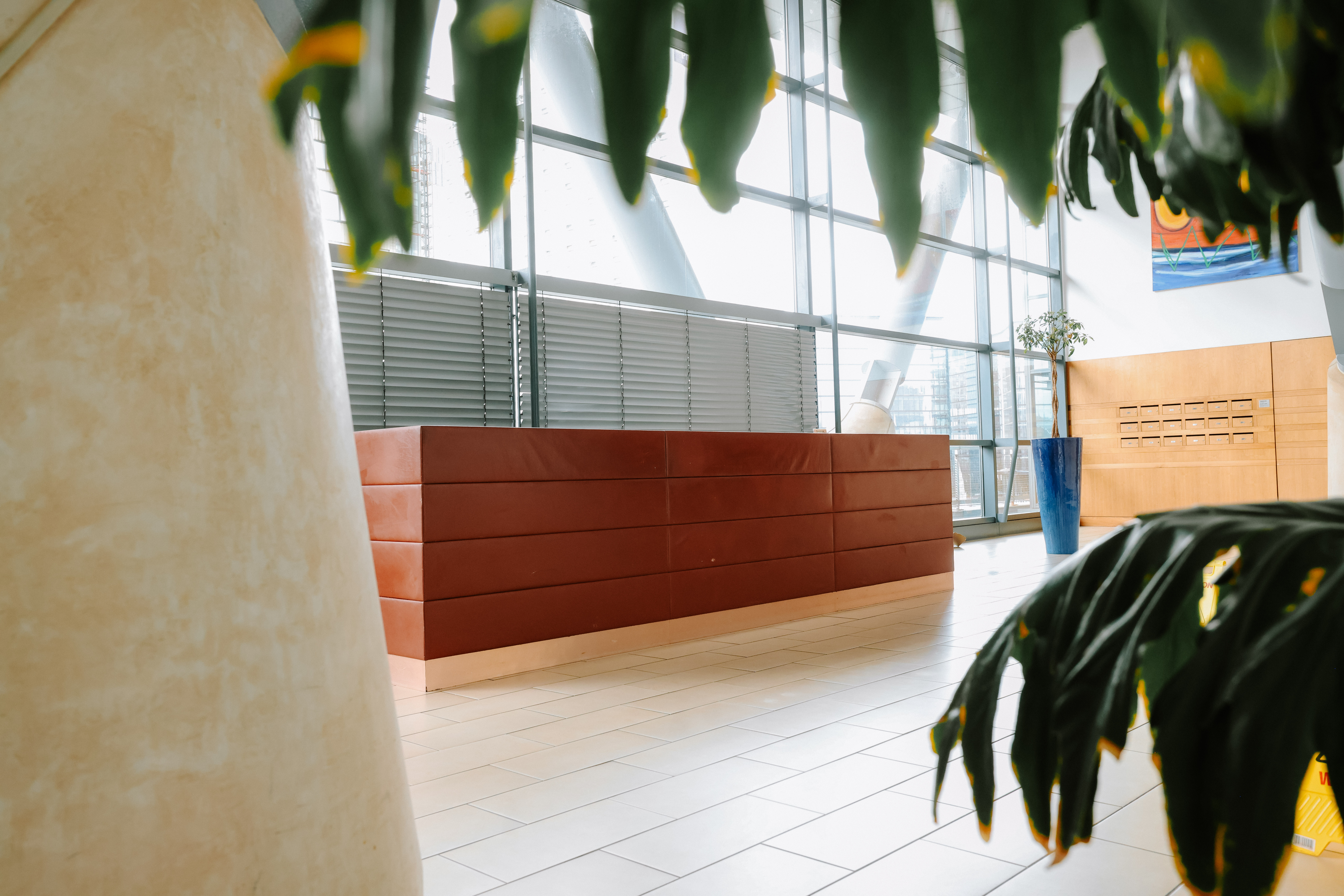 Modern interior reception area at No.1 Deansgate featuring contemporary architecture, clean lines, and elegant lighting.